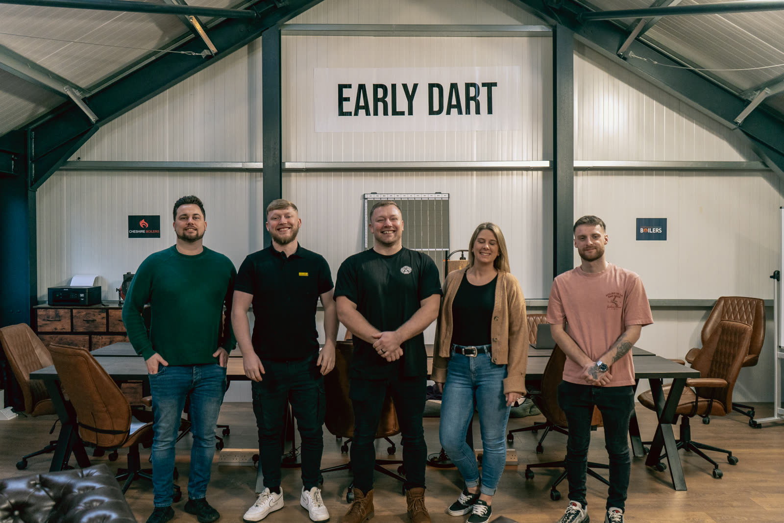 The Early Dart team — Parky, Max, Bud, Rach and Corey
